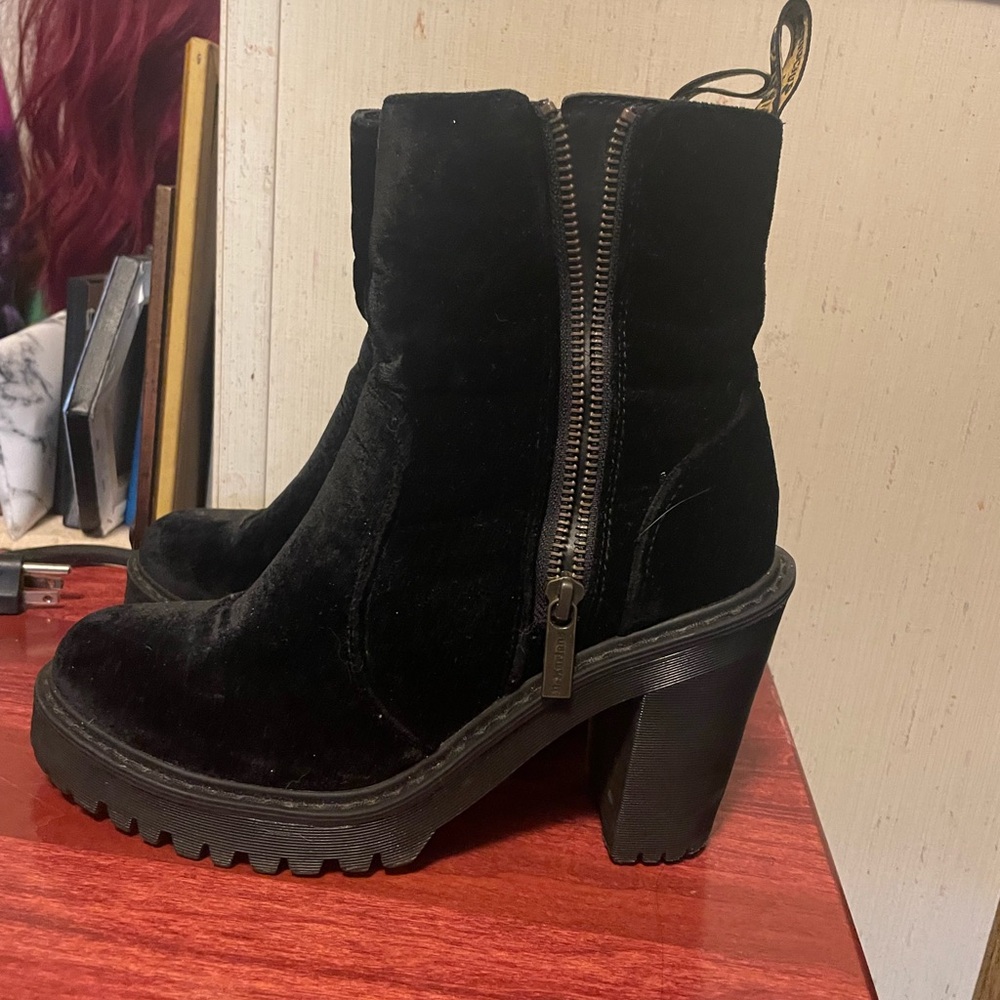 Dr. Martens Black Velvet Heeled Boots
